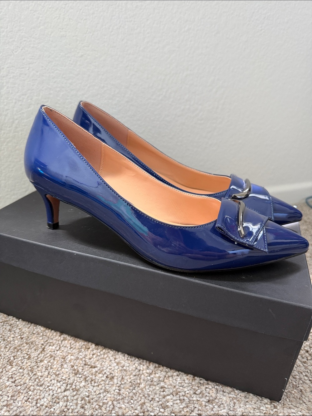 Navy Patent Pointed-Toe Kitten Heel - Picture 2 of 5